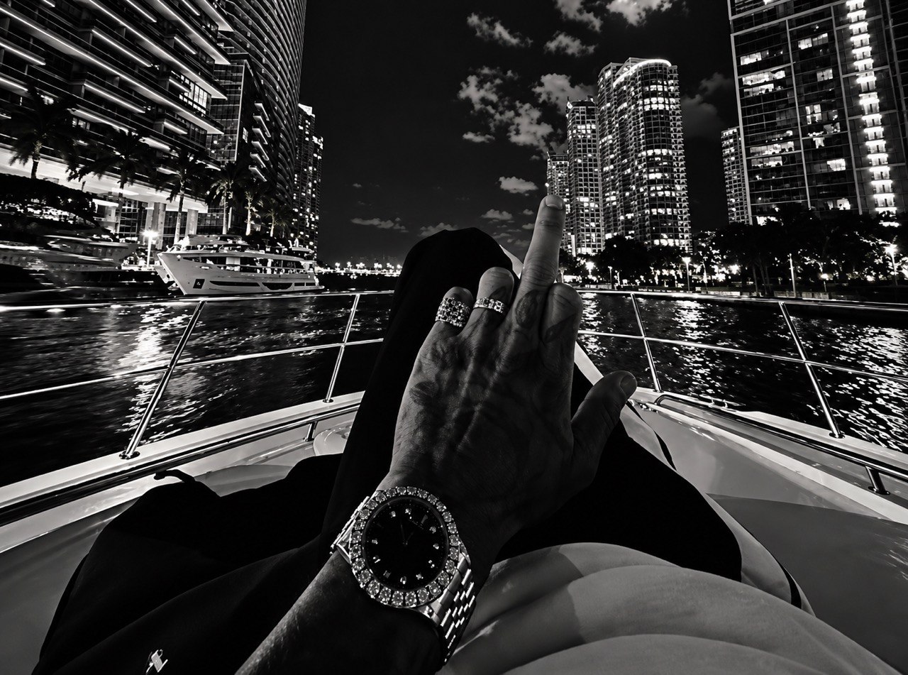 Night on the water, Miami skyline